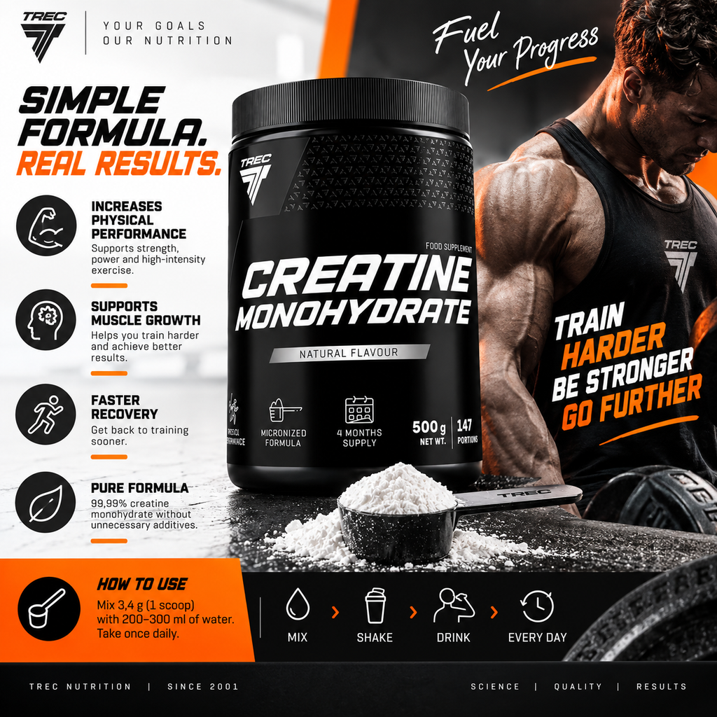 KREATYNA MONOHYDRAT Trec Creatine Monohydrate 500 g 99,99% Natural 147 por